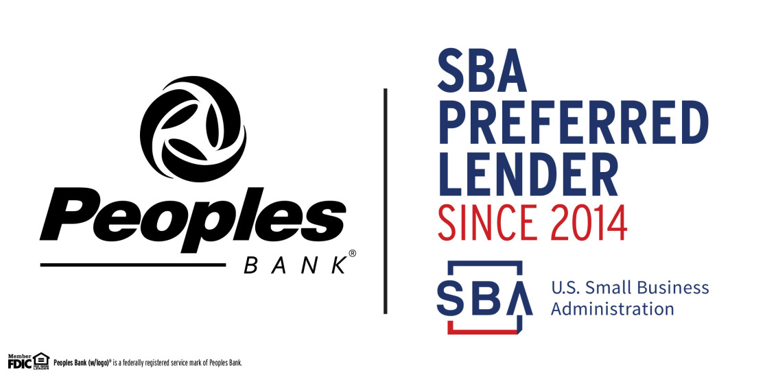 White Background with black Peoples Bank logo on the left hand side. The right hand side of the photo shows that we have been an SBA Preferred Lender since 2014 with the SBA logo.
